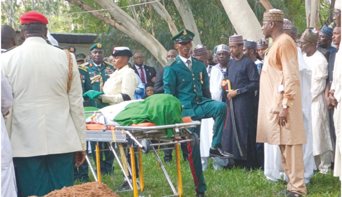 The remains of former President Mohammadu Buhari before the interment in his home town, Duara