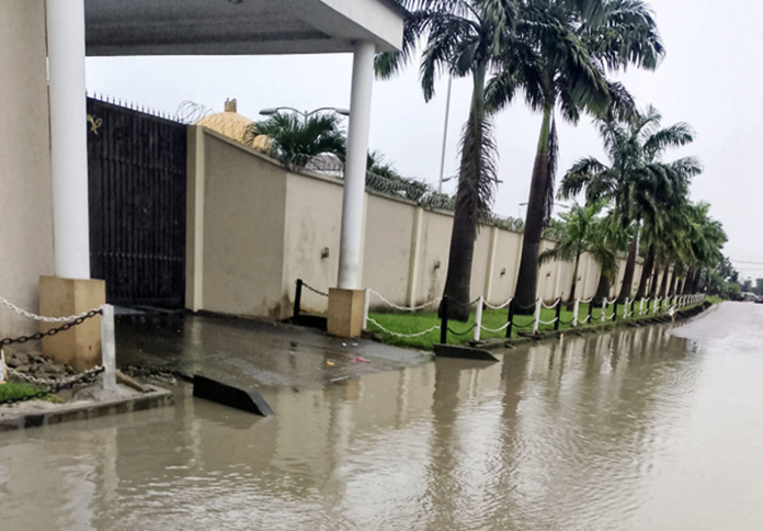 Entrance of the Palace of Ovie of Uvwie Kingdom, at GRA Effurun, after a heavy down pour. PIX: AMBROSE OLOGIDE